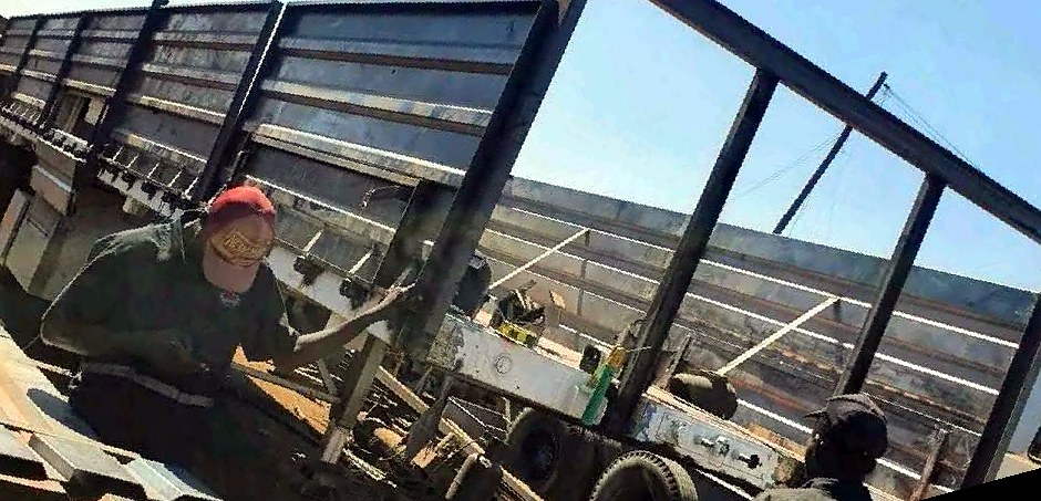 Steel truck body frame under fabrication