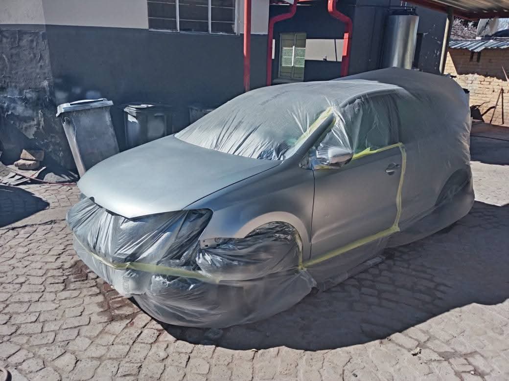Volkswagen Polo masked and prepped for a respray at B & R Technical Services